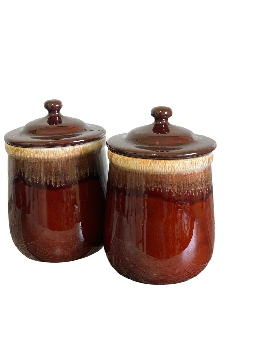 Vintage McCoy USA Brown Drip Glaze Canister Crock #135  Lot of 2